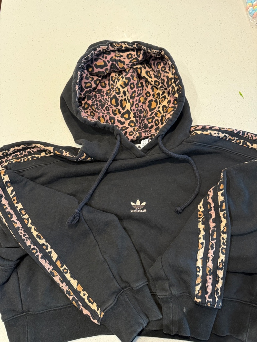 adidas Black Hoodie with Tan Leopard Lining